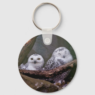 Snowy Owl Pair Woodland Wildlife Art Keychain
