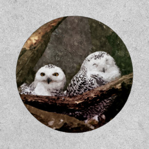 Snowy Owl Pair Woodland Wildlife Art Patch