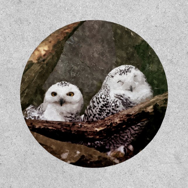 Snowy Owl Pair Woodland Wildlife Art Patch (Front)