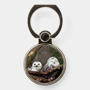 Snowy Owl Pair Woodland Wildlife Art Phone Ring Stand