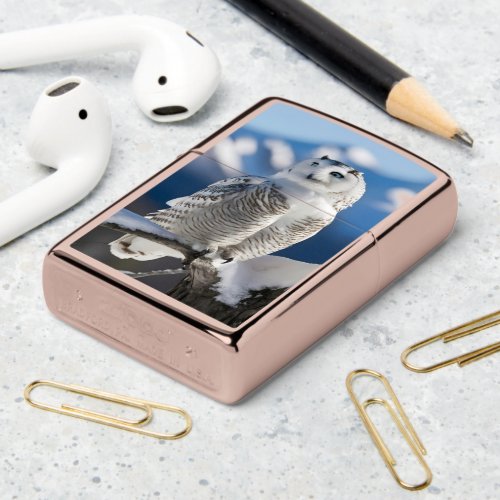 Snowy Owl Perched in Winter Zippo Lighter