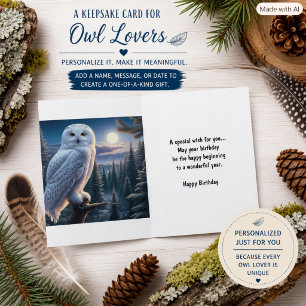 Snowy Owl Personalized Happy Birthday Card