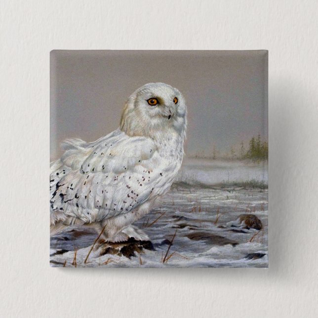 Snowy Owl Pinback Button (Front)