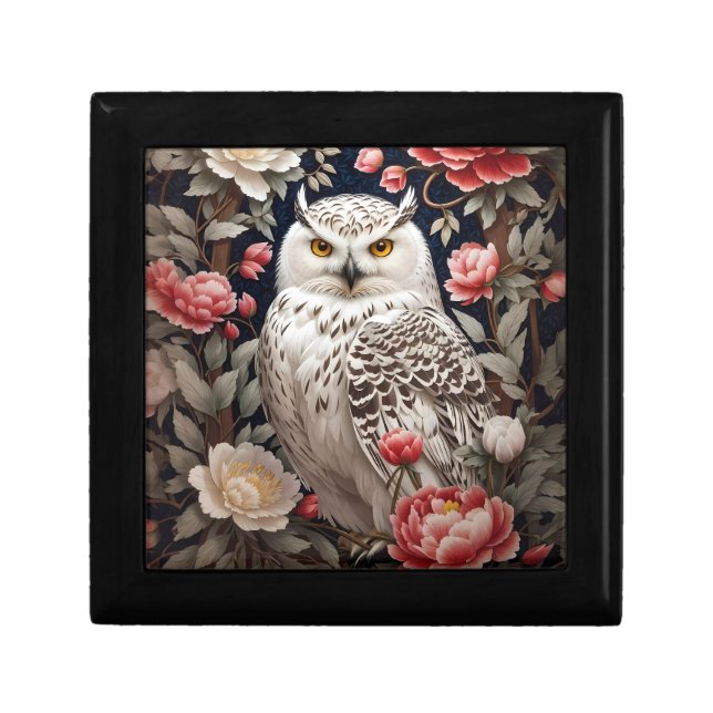 Snowy Owl Pink Peony Flowers Gift Box (Front)