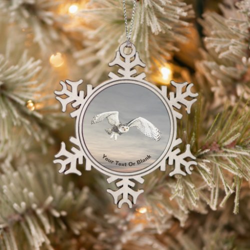 Snowy Owl Snowflake Pewter Christmas Ornament