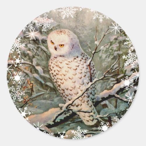 SNOWY OWL  SNOWFLAKES by SHARON SHARPE Classic Round Sticker