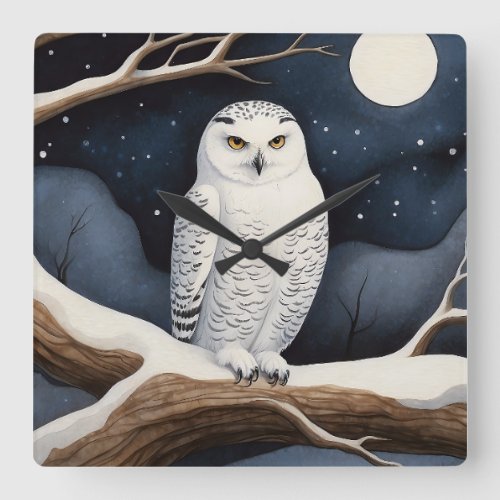 Snowy Owl Square Wall Clock