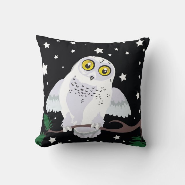 Snowy Owl Starlight Winter~throw pillow (Front)