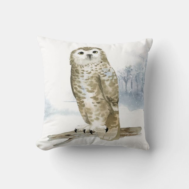 Snowy Owl Throw Pillow Winter Pillow (Front)
