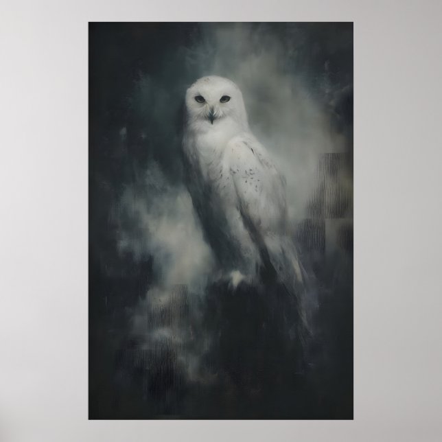 Snowy Owl Wall Art Printable Gothic Bird Painting (Front)