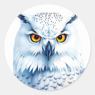 Snowy Owl Watercolor Detailed Feathers Classic Round Sticker