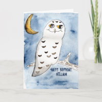 Snowy Owl Watercolor Personalized Birthday