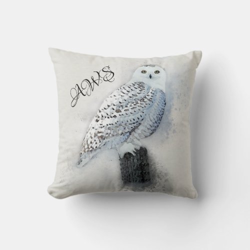 Snowy Owl Watercolor Throw Pillow