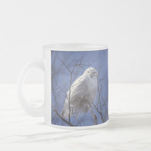Snowy Owl - White Bird against a Sapphire Blue Sky Frosted Glass Coffee Mug