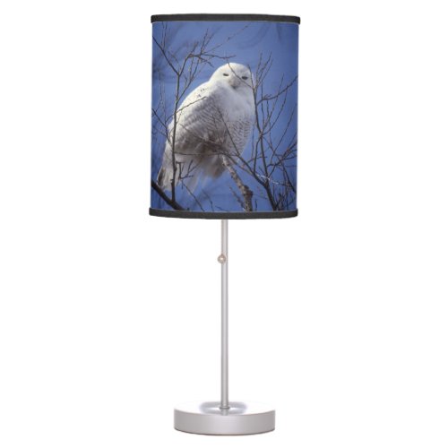 Snowy Owl, White Bird against a Sapphire Blue Sky Table Lamp