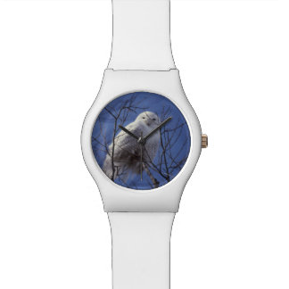 Snowy Owl, White Bird against a Sapphire Blue Sky Wristwatch
