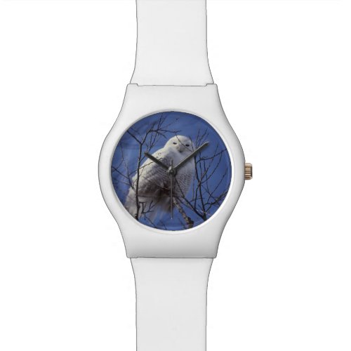 Snowy Owl, White Bird against a Sapphire Blue Sky Wristwatch