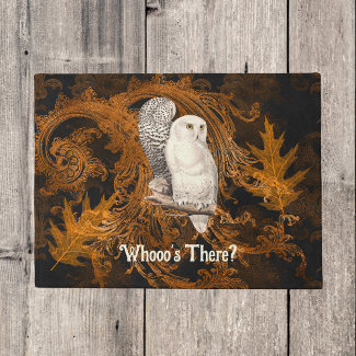 Snowy Owl Who's There Orange Damask Halloween