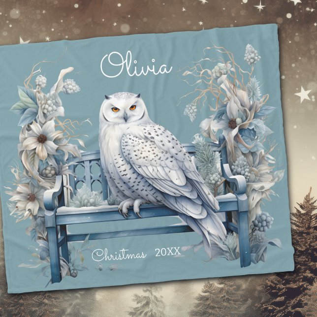 Snowy Owl Winter Christmas Personalized Fleece Blanket (Creator Uploaded)