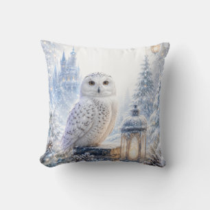 Snowy Owl Winter Magic Throw Pillow