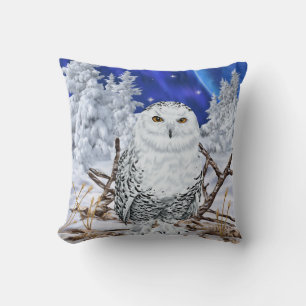 Snowy Owl Winter Night Wildlife Throw Pillow