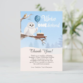 Snowy Owl Winter Onederland Birthday Thank You Card