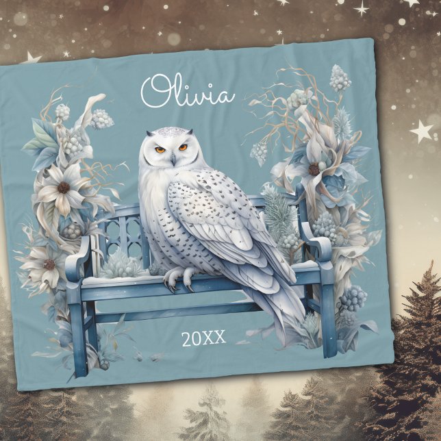 Snowy Owl Winter Personalized Fleece Blanket (Creator Uploaded)