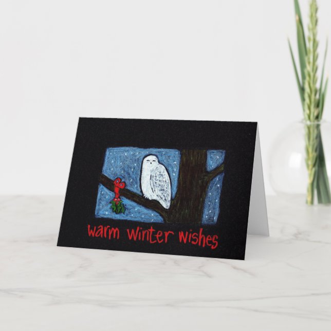 Snowy Owl Winter Wishes Card (Front)