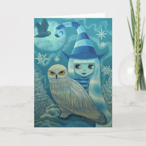 Snowy Owl Witch Card