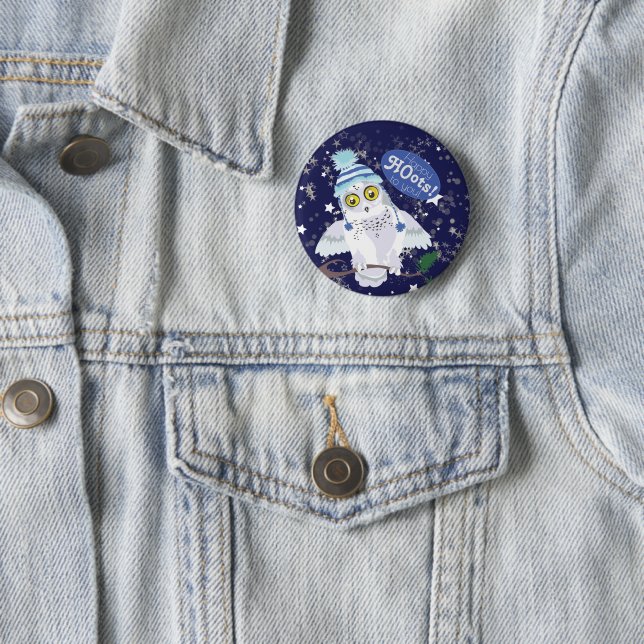 Snowy Owl with Hat  Button (In Situ)