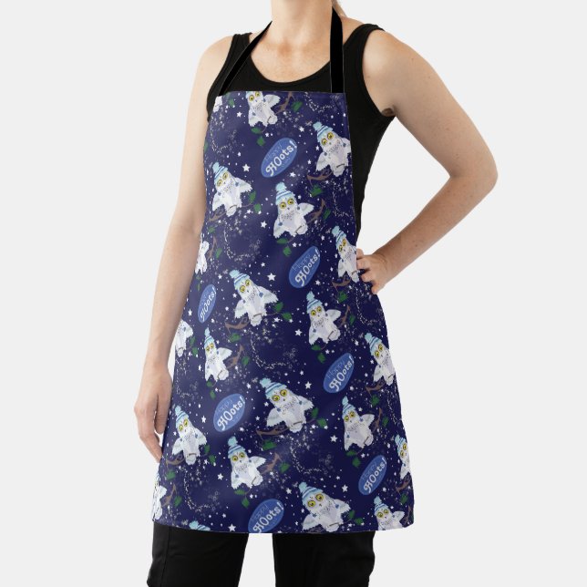 Snowy Owl with Hat Happy Hoots Pattern Christmas  Apron (Insitu)