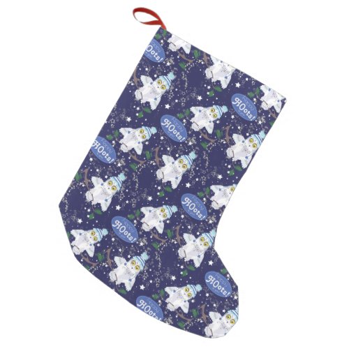 Snowy Owl with Hat Holiday Pattern Small Christmas Stocking