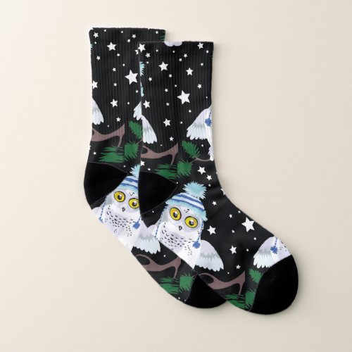 Snowy Owl with Winter Hat Socks