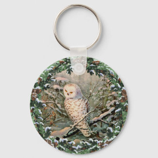 SNOWY OWL & WREATH by SHARON SHARPE Keychain
