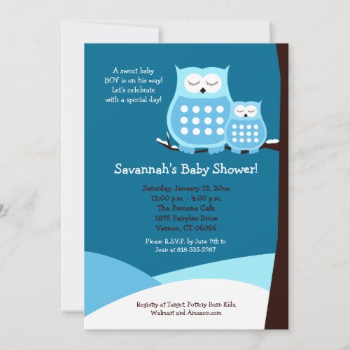 Snowy Owls 5x7 Baby Shower Invitation - Blue