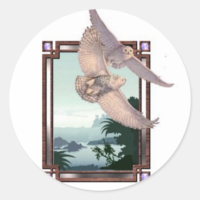 Snowy Owls Classic Round Sticker (Front)