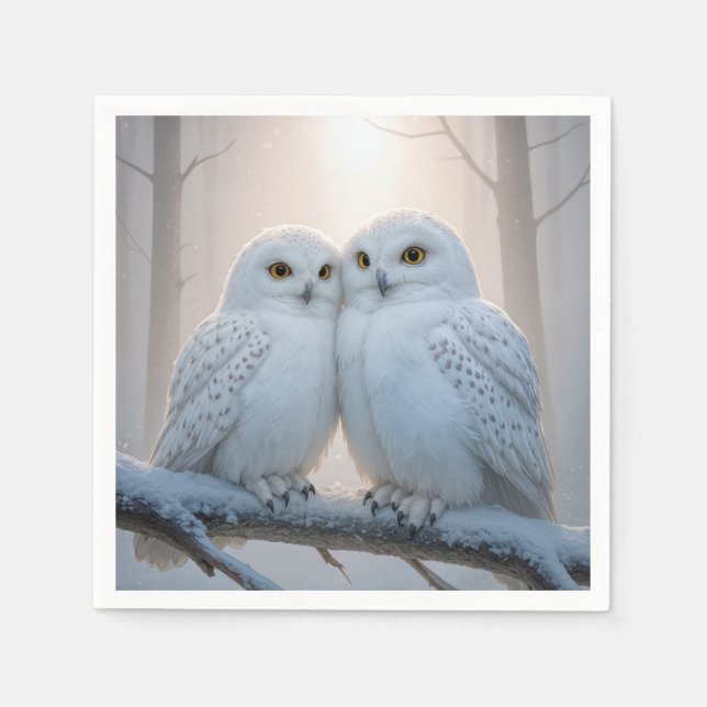 Snowy Owls On a Winter Branch Napkins (Front)