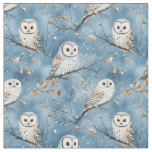 Snowy Owls on Blue Fabric
