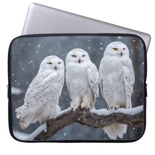 Snowy Owls On Tree Branch Laptop Sleeve