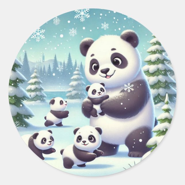 "Snowy Panda Serenity" Classic Round Sticker (Front)