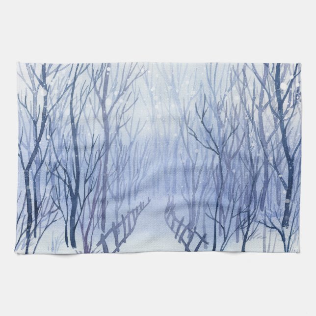 Snowy path in the woods kitchen towel (Horizontal)