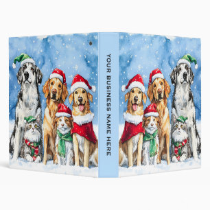 Snowy Paws Festive Cute Christmas Pets Watercolor 3 Ring Binder