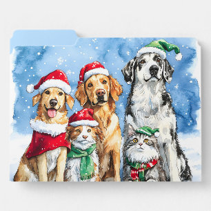 Snowy Paws Festive Cute Christmas Pets Watercolor File Folder
