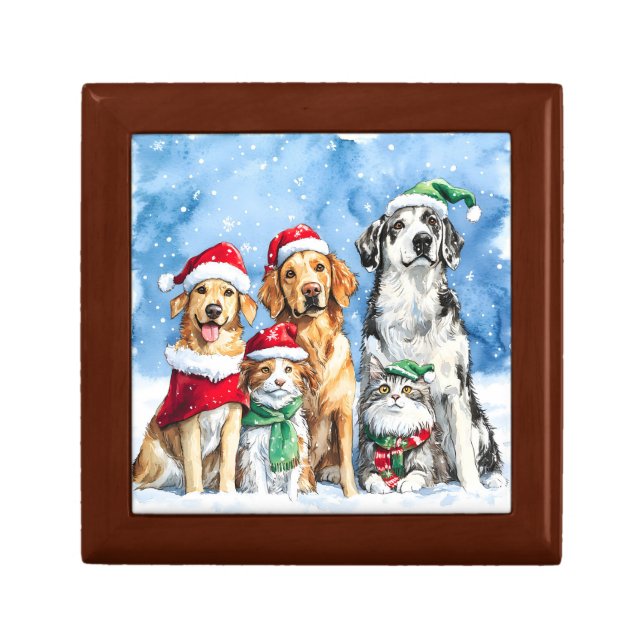 Snowy Paws Festive Cute Christmas Pets Watercolor Gift Box (Front)