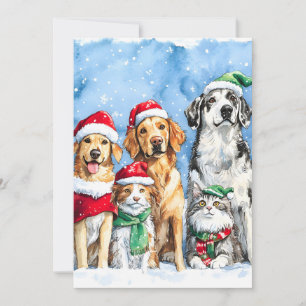 Snowy Paws Festive Cute Christmas Pets Watercolor Holiday Card