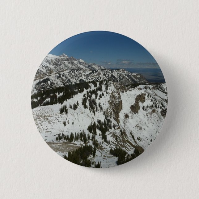Snowy Peaks of Grand Teton Mountains I Photography Button (Front)