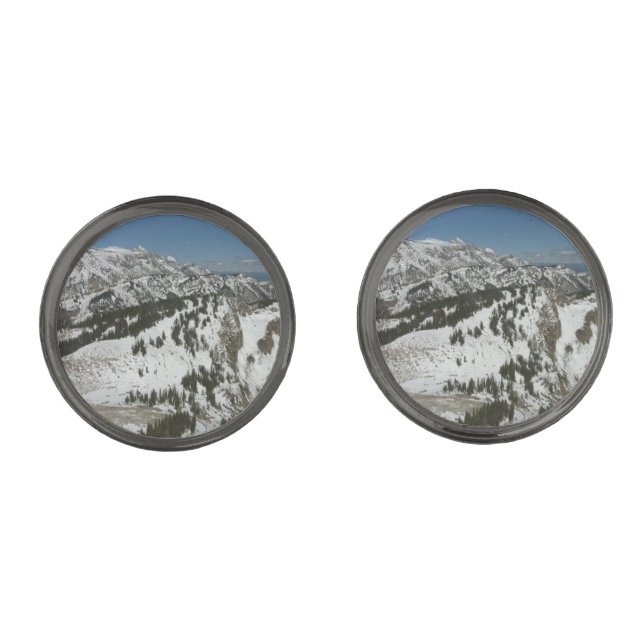 Snowy Peaks of Grand Teton Mountains I Photography Cufflinks (Front)