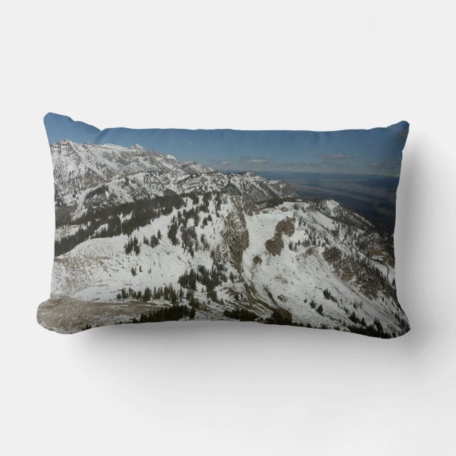 Snowy Peaks of Grand Teton Mountains I Photography Lumbar Pillow (Front)