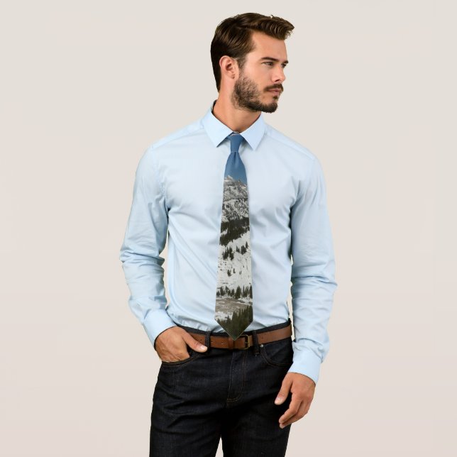 Snowy Peaks of Grand Teton Mountains I Photography Neck Tie (In Situ)