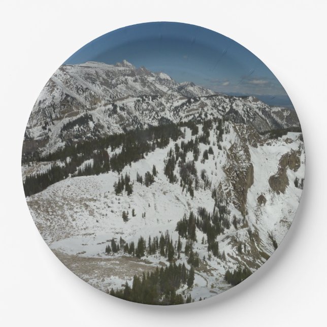 Snowy Peaks of Grand Teton Mountains I Photography Paper Plates (Front)